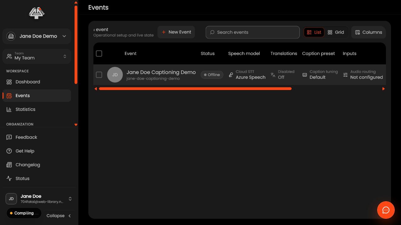 Configured event in the 4All Events list