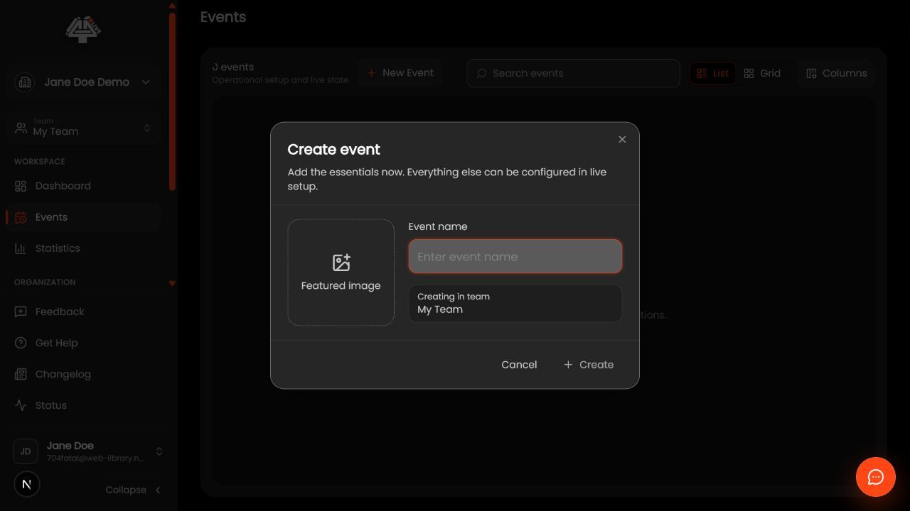 Create event dialog in 4All