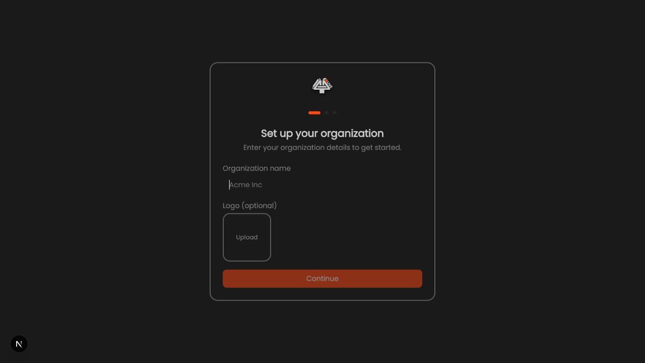 4All organization onboarding screen