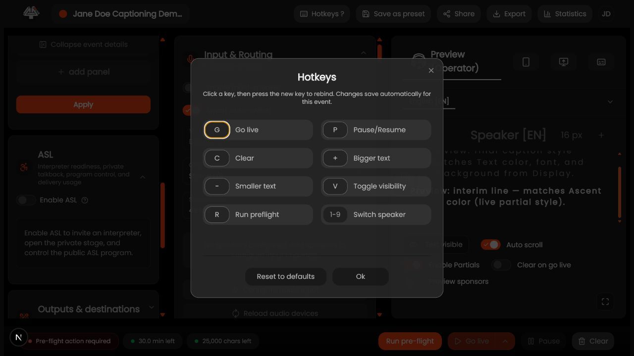 Configurable operator hotkeys in 4All