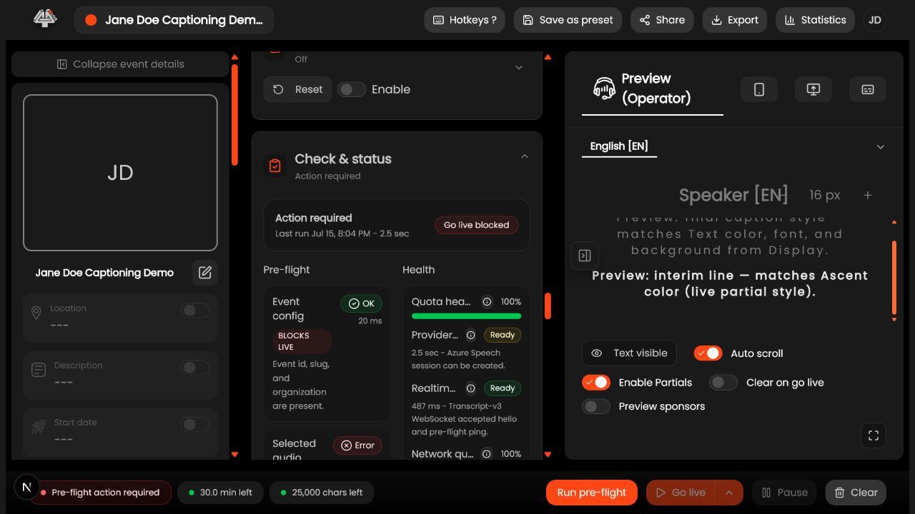 Detailed 4All preflight results