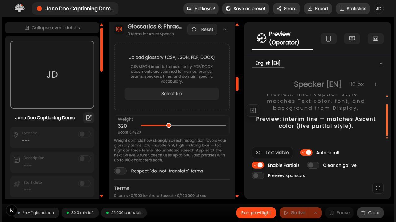 Glossary and phrase-list controls in 4All
